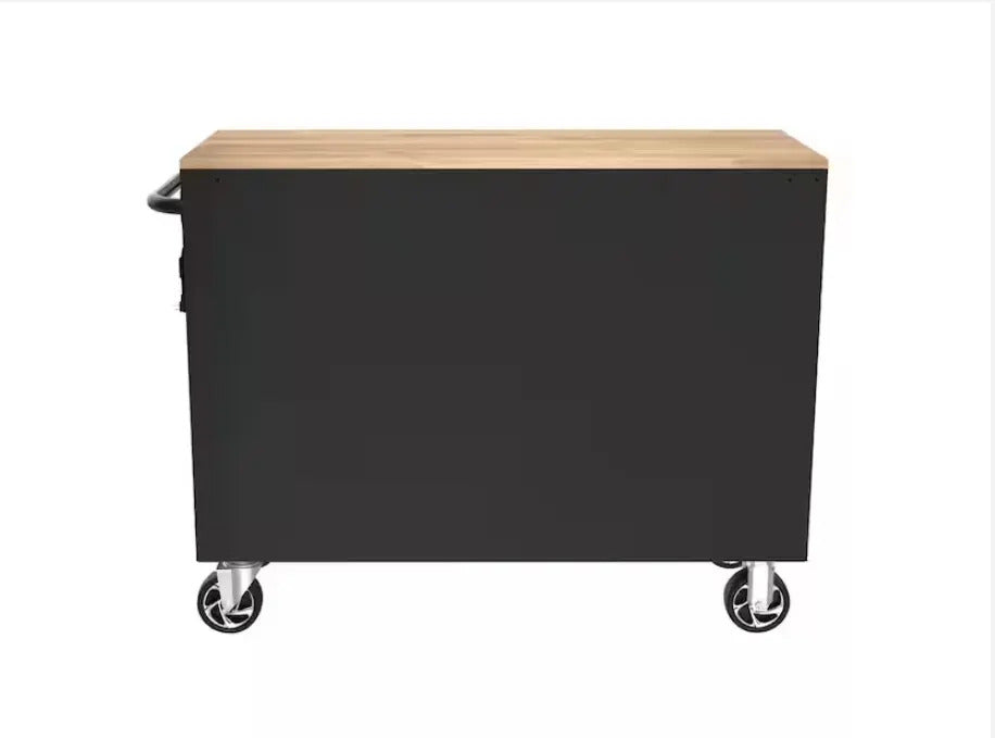 Gabinete De Banco De Trabajo Móvil Con Tapa De Madera Maciza