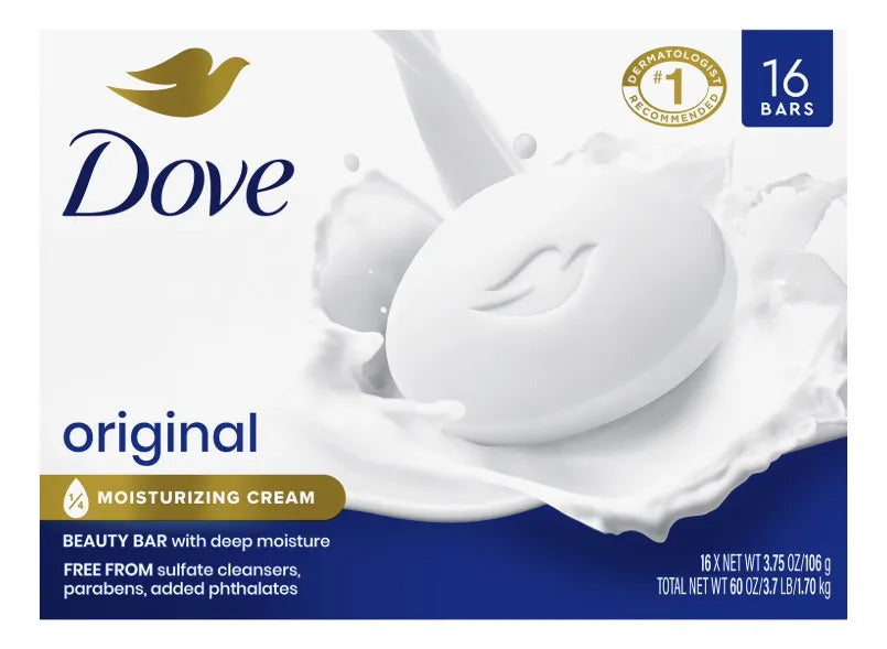 Jabón En Barra Dove Beauty, Blanco Original,16 Pzas 3.75 Oz